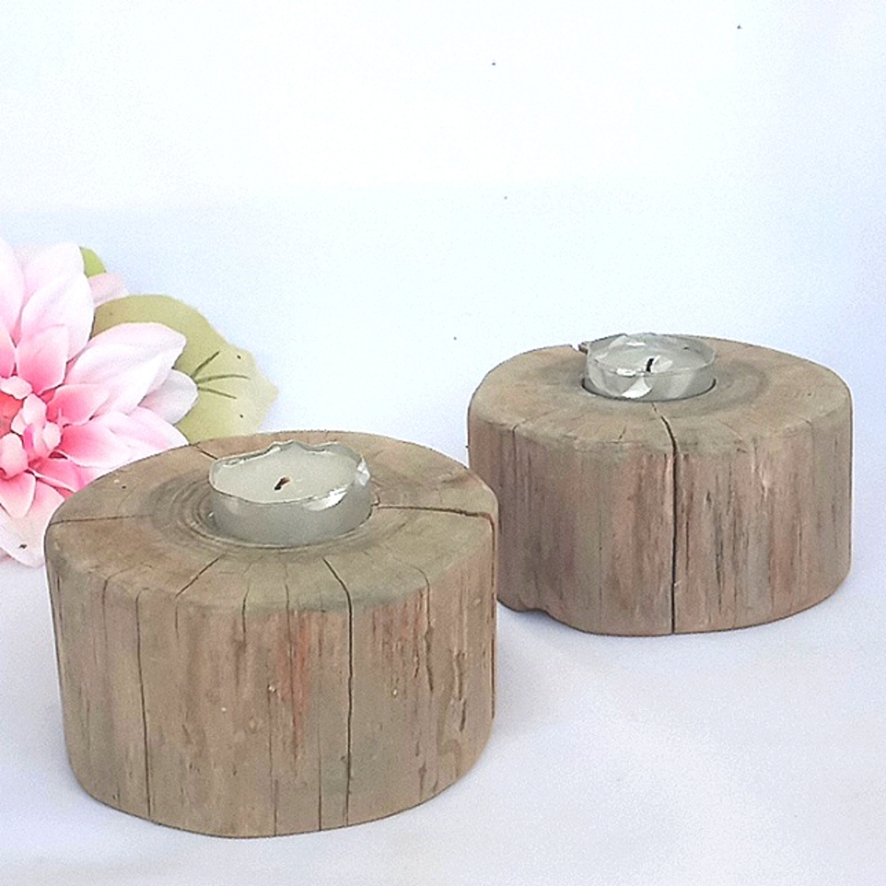Wood Stump Candleholders